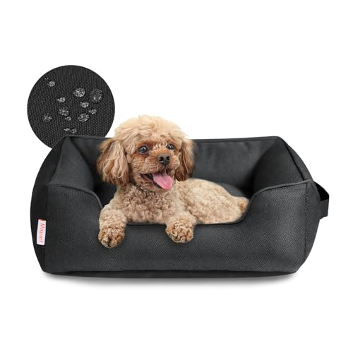 Miguel Outdoor Waterproof Cat Bed with Side, Oxford Durable Dog Bed for Small Dog Easy Clean, All Weather Rectangle Medium Pet Bed Bolster Tough Puppy Bed Scratch Resistant Removable Cover, 25 inches - color: Black - Waterproof Oxford, size: M (25" x 21"