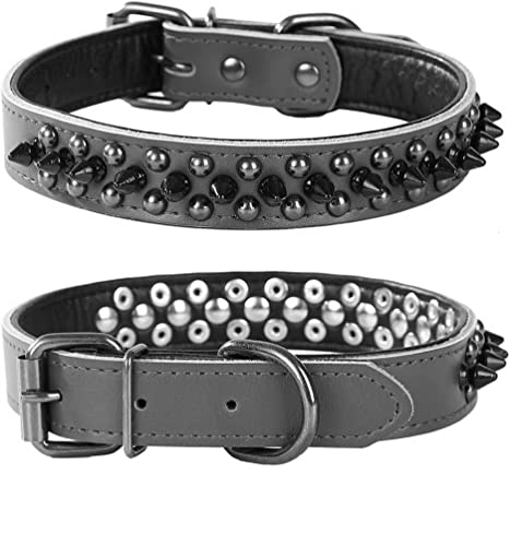 Spiked Studded Dog Collar, Soft Genuine Leather Dog Collar, Adjustable Dog Collars for Small Medium Large Dogs Breeds Pit Bull (S fit Neck 10.5-13", Black1) - color: Black1, size: S fit Neck 10.5-13"