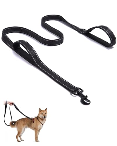 Aeclleca Soft Handle Reflective Black Dog Leash with 2 Padded Handles, 5FT Heavy Duty Pet Lead for Medium & Large Dogs, Comfortable Anti-Slip Grip & Night Safety Design (Black) - color: Black
