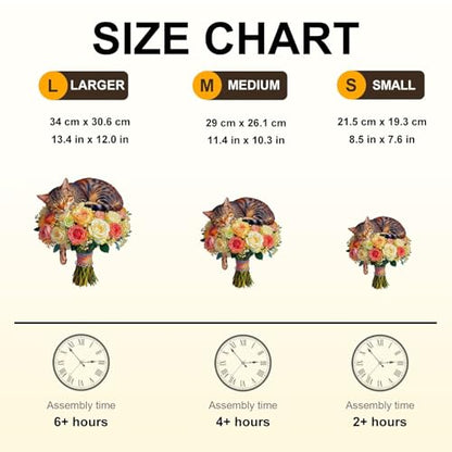 Cat Flower Bouquet Puzzles Adults Gifts Wooden 205 Pieces 13.4 * 12.0in - color: A Cat Flower Bouquet, size: Large