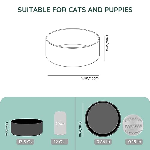 SPUNKYJUNKY 13.5OZ Ceramic Dog and Cat Bowl, Modern Cute Weighted Food Water Bowl for Replacement Black (1 Pack) - color: Black, size: 1.7 CUPS