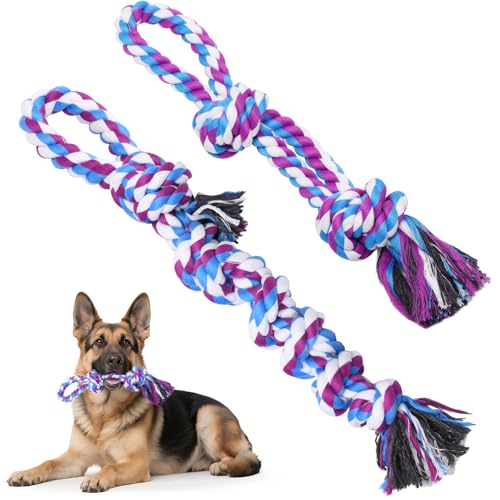 LOOBANI Dog Rope Toys for Aggressive Chewers, 2 Packs Replacement Interactive Chew Toy for Pet Grinding Teeth, Tug of War Toy for Small Medium Large Breeds(Purple Blue) - color: Purple Blue