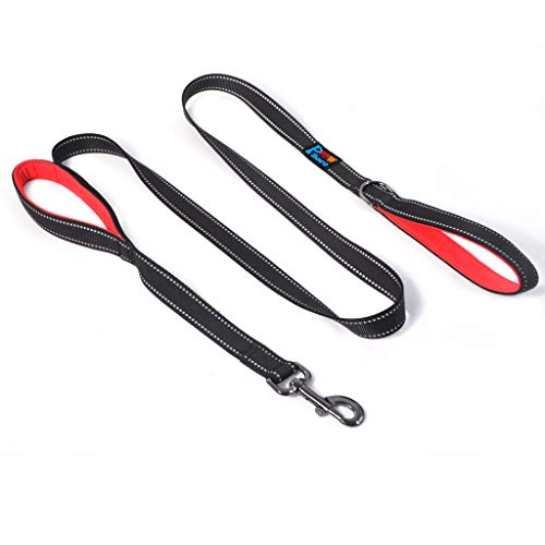Powboro Double Handle Dog Leash, Heavy Duty Leash, Traffic Padded Handle, Reflective Stitching,6ft Long Dog Lead for Control All Dog Safety Training Walking Hiking (Black) - color: Black