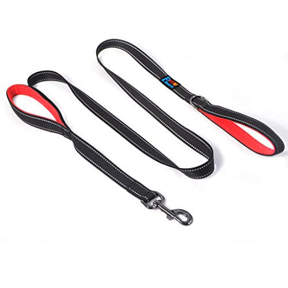 Powboro Double Handle Dog Leash, Heavy Duty Leash, Traffic Padded Handle, Reflective Stitching,6ft Long Dog Lead for Control All Dog Safety Training Walking Hiking (Black) - color: Black