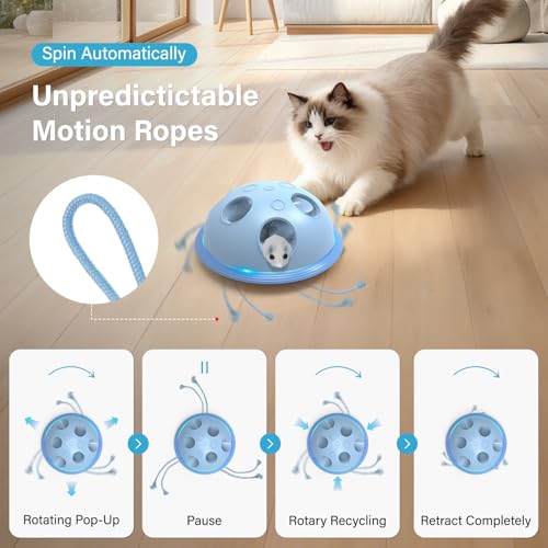 Pawingcat Automatic Cat String Toy 6 Holes Whack a Mole Cat Toy with Plush Running Cat Mouse Toy Hide and Seek Interactive Cat Toys for Indoor Cats（Blue） - color: Blue