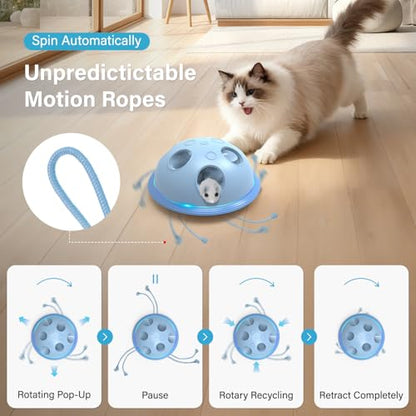 Pawingcat Automatic Cat String Toy 6 Holes Whack a Mole Cat Toy with Plush Running Cat Mouse Toy Hide and Seek Interactive Cat Toys for Indoor Cats（Blue） - color: Blue