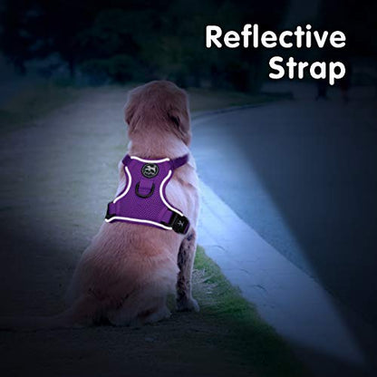 PoyPet Reflective Soft Breathable Mesh Dog Harness No Choke Double Padded Vest Adjustable(Purple,S) - color: Purple, size: S