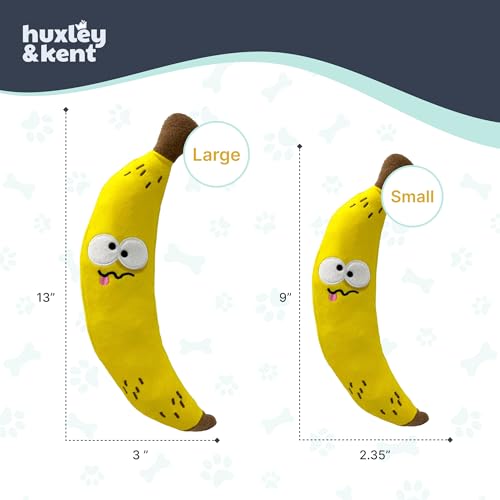 Huxley & Kent Funny Dog Toy w/Squeaker – Power Plush Squeaky Dog Toys for Small, Medium & Large Dogs – Soft Stuffed Animal for Indoor Play & Fetch - Fetchies® Bruiser Banana, Small - size: Small, style: Brusier Banana