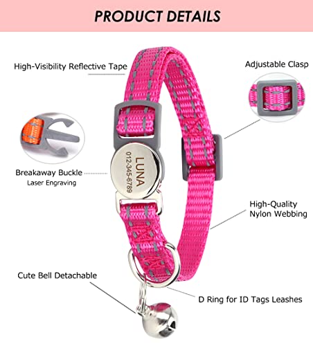 Personalized Reflective Cat Collar with Bell and Breakaway Buckle - Engraved Name and Phone Number - color: Breakaway