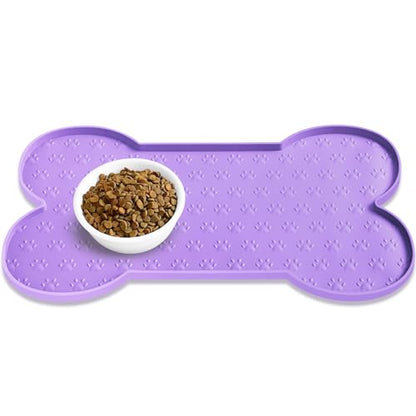 PWTAA Dog Food Mat Anti-Slip Silicone Dog Bowl Mat Thicker Pet Placemat Waterproof Cat Feeder Pad with Raised Edge Puppy Kitten Feeding Mats Suitable Small Medium-Sized Dogs Cats Eating Tray - color: Purple, size: 19.4" x 9.8"