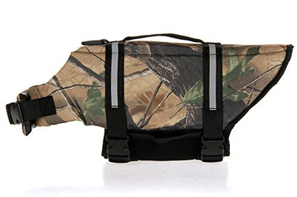 Dog Life Jacket Quick Release Easy-Fit Adjustable Pet Saver Life Jacket Dog Life Preserver - color: leave camo, size: Medium