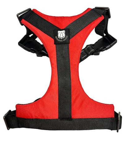 No-Pull Harness for English & French Bulldogs - Adjustable Wide-Chest Fit, Reflective Vest with Control Handle (Bulldog Red, Large) - color: Bulldog Red, size: Large