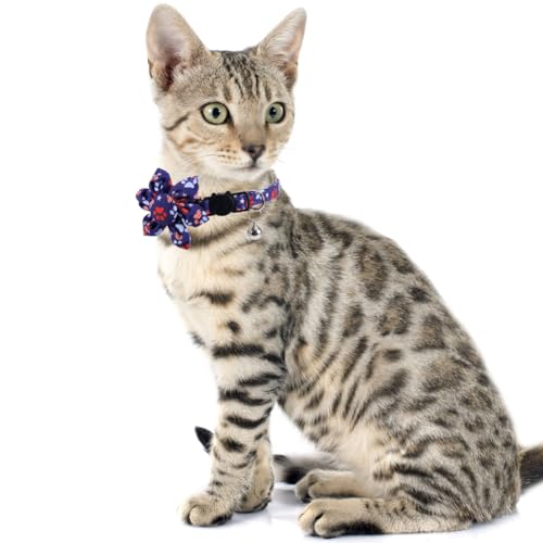 American Flag Cat Collar with Bell Sunflower Star Adjustable 4th of July Breakaway Kitten for Independence Day - color: 4th of July-1-sunflower