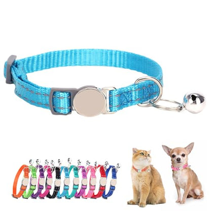 Light Blue Cat Collar with Bell, Reflective Soft Nylon Breakaway Snap Kitten Collar with Bells, Tiny Pet Collars for Xs Small Dogs, Neck 7-11 Inch - color: Light Blue
