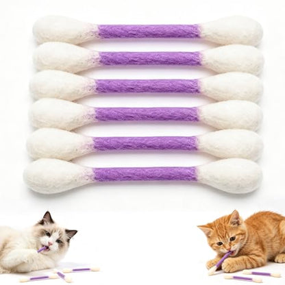 6Pack Cotton Swabs Cat Toys with Catnip,Cat Cotton Swab Toy,Giant Kitten Chew Sticks,Qtip Cat Toy,Durable Dental Teething Ropes, Big Interactive Felt Kitty Kicker Play Lover Gift Accessories (Purple) - color: Purple