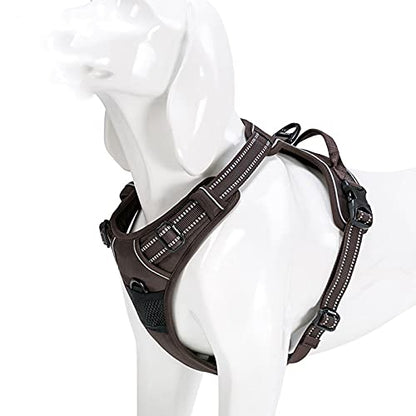 Reflective nylon large pet dog harness all-weather service dog V -shaped pad adjustable safety lead belt pet L69-81cm chest brown