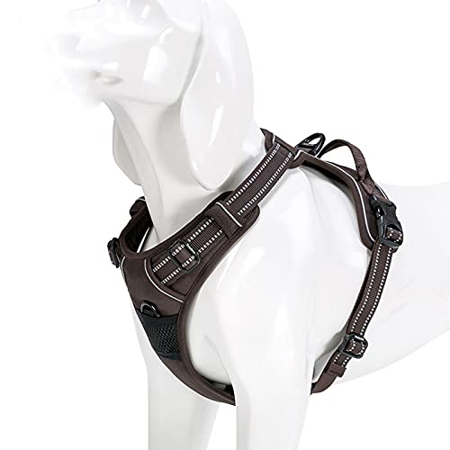 Reflective nylon large pet dog harness all-weather service dog V -shaped pad adjustable safety lead belt pet L69-81cm chest brown