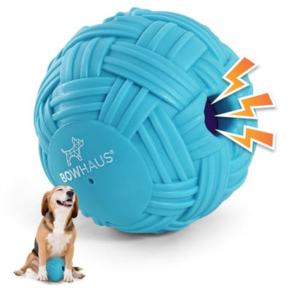 BOWHAUS Knitted Style Giggle Ball for Dogs, 5.5 Inch Interactive Dog Exercise Toys, Indestructible Fun Squeaky Chew Toy, Non-Toxic Durable PVC Chew Ball for Indoor Outdoor Play - style: Giggle Ball - Knitted Style
