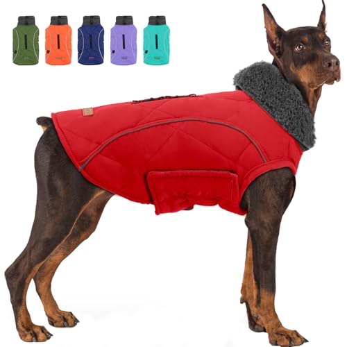 EMUST Winter Coat for Large Dogs, Windproof Dog Jacket for Cold Weather, Extra Warm Dog Winter Clothes for Small Medium Large Dogs, Red, XXL - color: NewRed, size: XX-Large(Pack of 1)