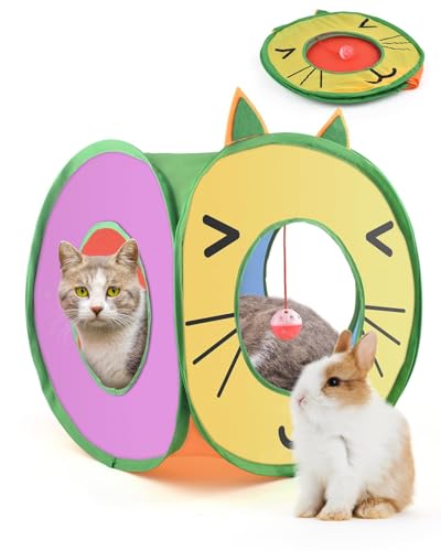Pop Up Cat Cube, Collapsible Cat Hideouts Play House Peek Too Cat Cave Tent with 3 Holes for Indoor Outdoor Kittens Cats Puppies Rabbits Hideaway Bed Toy