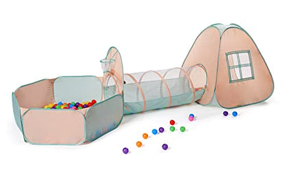 UTEX 3 in 1 Pop Up Play Tent with Tunnel, Ball Pit for Kids, Boys, Girls, Babies and Toddlers, Indoor/Outdoor Playhouse - color: Pink/ Green & Ball Pit