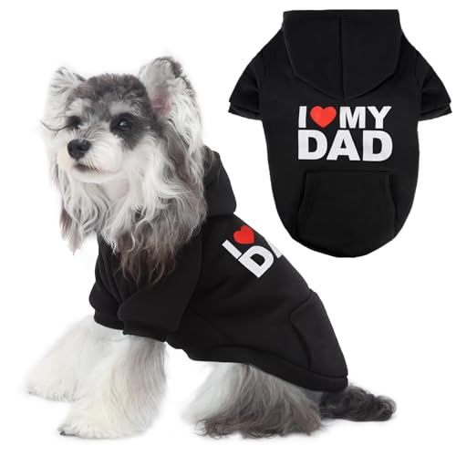 Dog Basic Hoodie Soft Dog Clothes Cold Weather Sweaters for Medium Large Dogs Cozy Fabric Warm Sweatshirt with Leash Hole for Boys (I Love My DAD, Small (5-10 lbs)) - color: I LOVE MY DAD, size: Small (5-10 lbs)
