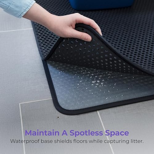 iPrimio Large Cat Litter Trapper Mat with Exclusive Urine/Waterproof Layer - Cat Litter Mat - Larger Holes with Urine Puppy Pad Option for Messy Cats - Soft on Paws and Light - 30" x 23" (Black Color) - style: 30x23 - Black