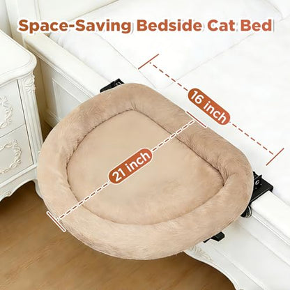 IPOW Heavy Duty Steel Frame 180°Rotating Cat Bedside Bed Semi-Circular Cat Bed for Bedside, Soft Faux Rabbit Fur Material, Suitable for Various Desktops-Maximum Hold Up to 40lb - color: brown