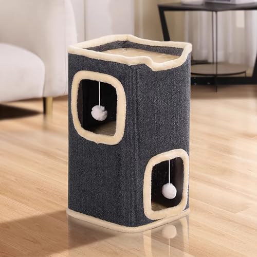 Cat Villa Cat House,Cat House Soft and Durable Multi-Level Cat Villa Cozy Sisal Cat Tower with Scratching Post,Warm Condo Nest for Sleep,Rest Play Ideal for All Seasons (Gray, Middle)
