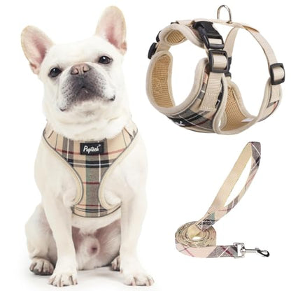 PUPTECK Soft Mesh Dog Harness and Leash Set Pet Puppy Cat Adjustable Reflective Padded Vest No Pull Harnesses, Beige, L - color: Beige, size: L (NECK: 18-20", CHEST: 18.8-24")