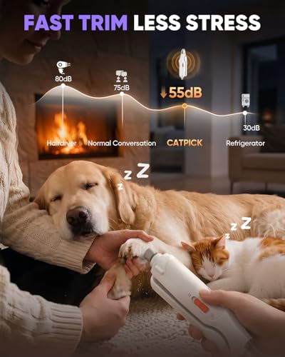 CATPICK 2-in-1 Cat Nail Clippers & Dog Nail Clippers Trimmers for Large Medium Small Dogs Cats Claw Trimmer Quick Sensor and Safety Guard USB Rechargeable with 2 LED Lights Dogs Nail Trimmer - color: Orange 6th Generation