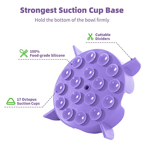 Jaoul Slow Feeder Dog Bowls Insert, 5.4 Inch Cuttable Slow Feeder Insert with 17 Octopus Suction Cups for Small Size Dog Food Bowl (Small, Purple) - color: Purple, size: Cuttable(Small)
