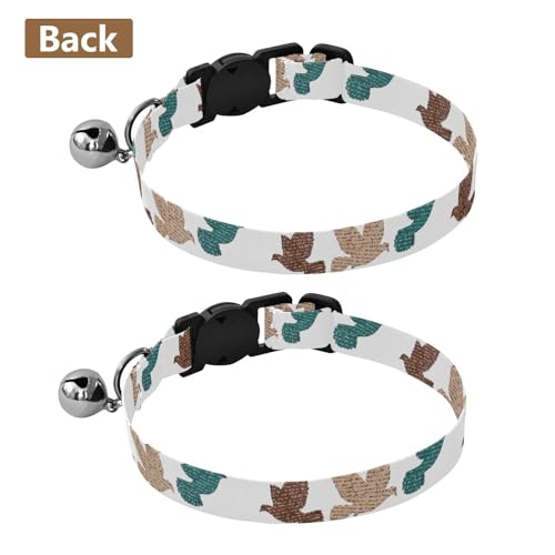 Flying Doves White Brown Dog Collar with Bell 2 Pack Cat Collar Adjustable Length 10.6" to 17.1" - color: Flying Doves White Brown
