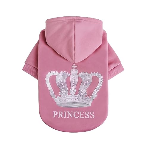 EXPAWLORER Princess Dog Hoodie-Soft Dog Sweater Calming Fleece Sweatshirt Cold Weather Pet Clothes,Pitbull Clothes Outfits,Coat Apparel for Puppy,Cat, Small Medium Large Dogs - color: Pink(Prinecss), size: S-Medium