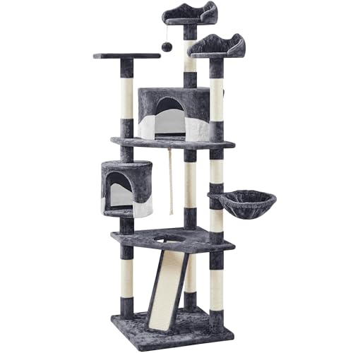 Yaheetech 79in Multi-Level Cat Trees Indoor Cat Tower with Sisal-Covered Scratching Posts, Plush Perches and Condo for Kittens, Cats and Pets - Dark Gray and White - color: Dark Gray and White