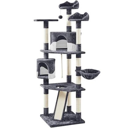 Yaheetech 79in Multi-Level Cat Trees Indoor Cat Tower with Sisal-Covered Scratching Posts, Plush Perches and Condo for Kittens, Cats and Pets - Dark Gray and White - color: Dark Gray and White