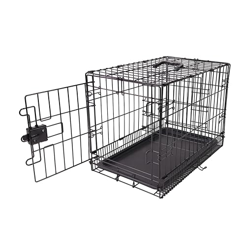 Amazon Basics Portable, Foldable Metal Wire Small Dog Crate with Removable Tray, Divider Panel, Single Door, Easy to Assemble, 24" x 18" x 20", Black - size: 24 x 18 x 20 in, style: Single Door w/ Divider