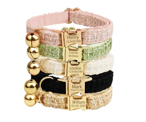 Personalized Cat Collar with Engraved Name and Phone Number - Customizable Kitten Collars for Girls (Tweed) - color: Tweed