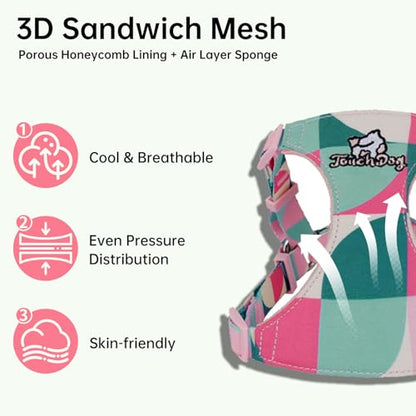 Touchdog Artist Series Y-Shape Dog Harness, 70g Ultra-Lightweight Breathable Air-Layer Vest with Soft Padded Chest, No-Pull Adjustable Harness for Small Medium Dogs (Pink, S) - color: Pink, size: S