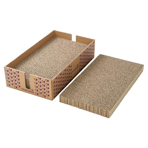 SmartyKat Super Scratcher & Stacker Box, Wide Corrugated Cat Scratcher for Cats & Kittens, Catnip Infusion Technology, Recycled Material, 3-Pack - color: Super Scratch+ Stacker