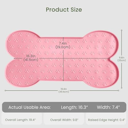 PWTAA Dog Food Mat Anti-Slip Silicone Dog Bowl Mat Thicker Pet Placemat Waterproof Cat Feeder Pad with Raised Edge Puppy Kitten Feeding Mats Suitable Small Medium-Sized Dogs Cats Eating Tray - color: Pink, size: 19.4" x 9.8"