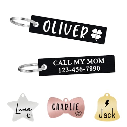 Ultra Joys Personalized Cat Collar Name Tag Small Pet ID Tags for Cats - Customized Mini Cute Dog Cat ID Tag - Bothside Engravable Lightweight Durable Stainless Steel - Retangle Bar Tag in Black - color: Retangle Bar-black