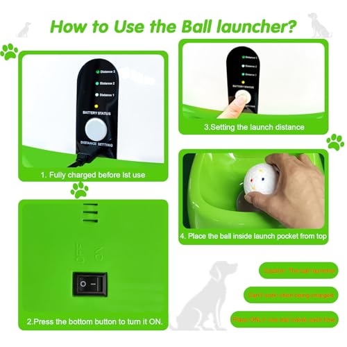 MEKAPLE Automatic Dog Ball Launcher, Upgraded Interactive Dog Balls Thrower with 3 Distance 29Ft-79Ft, Remote Control Ball Launcher for Medium & Large Dogs, 5 Etpu Balls Included (Lime Green) - color: Lime Green