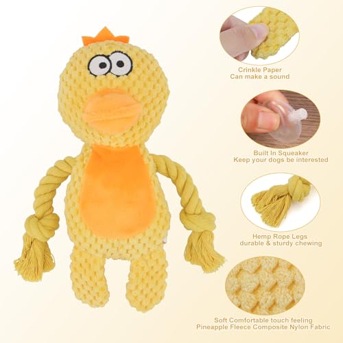 Dog Toys, Dog Squeaker Toys with Crinkle Paper, Stuffed Animal Dog Plush Chewing Toy, Cotton Rope Interactive Toys for Puppy, Small, Middle Dogs (Yellow Duck) - color: Yellow