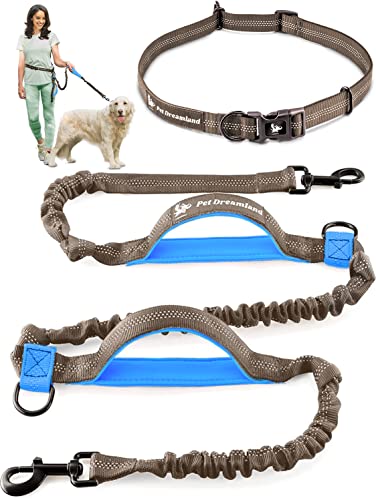 Exquisite Hands-Free Leash for Large Dogs. Ultimate Comfort & Freedom for Walking, Running, Hiking. Premium Quality & Versatile Waist Belt. Your Dog Will Love This Running Leash. - color: Grey & Blue