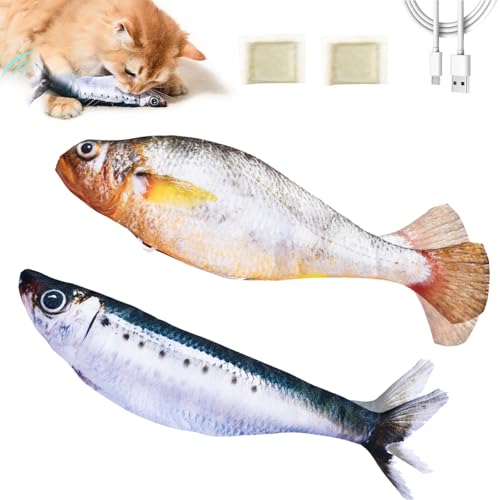 2 Packs Floppy Fish Cat Toy with Catnip, Flopping Fish Cat Toys Interactive for Indoor Cats, Realistic Moving Cat Fish Toy, Rechargeable Plush Interactive Cat Toys for Cats, Kittens and Adult Cats - color: 2pcs fish toy