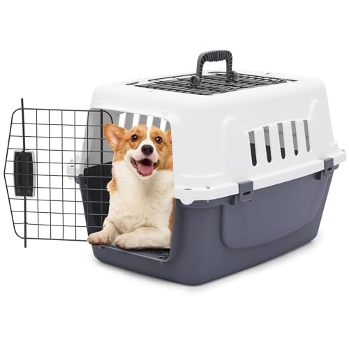 MoNiBloom 22-Inch Dog Crate Plastic 2-Door Top Loading Cat Carrier, Hard-Sided Dog Travel Carrier for Small Dogs and Cats, Ventilation and Security Lock Design for Pets up to 22 lbs (Grey) - color: Grey, size: 22.0"L x 14.5"W x 15.0"H