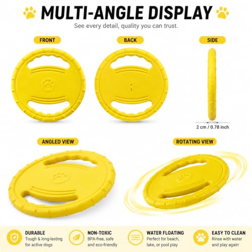 Dog Flying Disc, Durable Soft EVA Flying Ring for Aggressive Chewers, Interactive Fetch & Training Toy, Floats in Water, Safe on Teeth & Gums, Beach Pool Play (Yellow) - color: Yellow