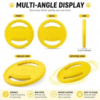Dog Flying Disc, Durable Soft EVA Flying Ring for Aggressive Chewers, Interactive Fetch & Training Toy, Floats in Water, Safe on Teeth & Gums, Beach Pool Play (Yellow) - color: Yellow