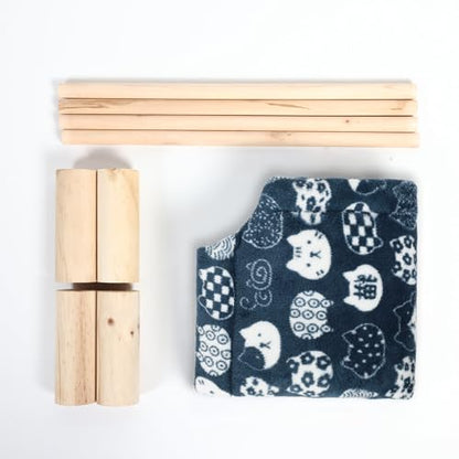Cat and Dog Hammock Bed for Small Dogs, Brethable Wooden Cat Pet Rabbit Elevated Bed Cots Furniture for All Seasons Fleece Navy Blue - color: Navy Blue
